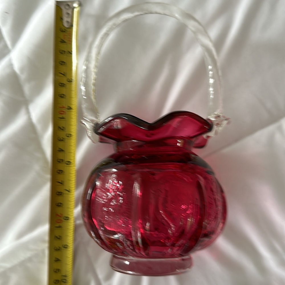 Vintage  Fenton Cranberry Opalescent thistle and stars Basket. - Picture 11 of 14